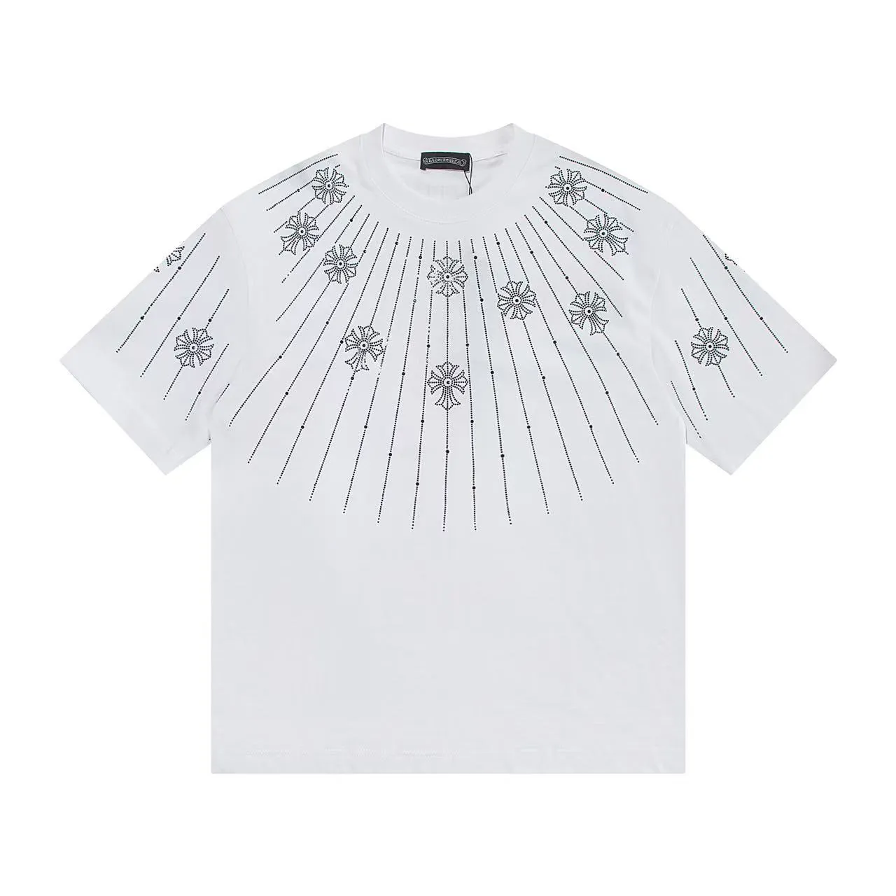 🅿️170 Style: 2025 new Croix heart hot diamond short-sleeved T-shirt Material: High version 300g double yarn combed cotton Size: S～XL Color: Black Style number: Z1002
